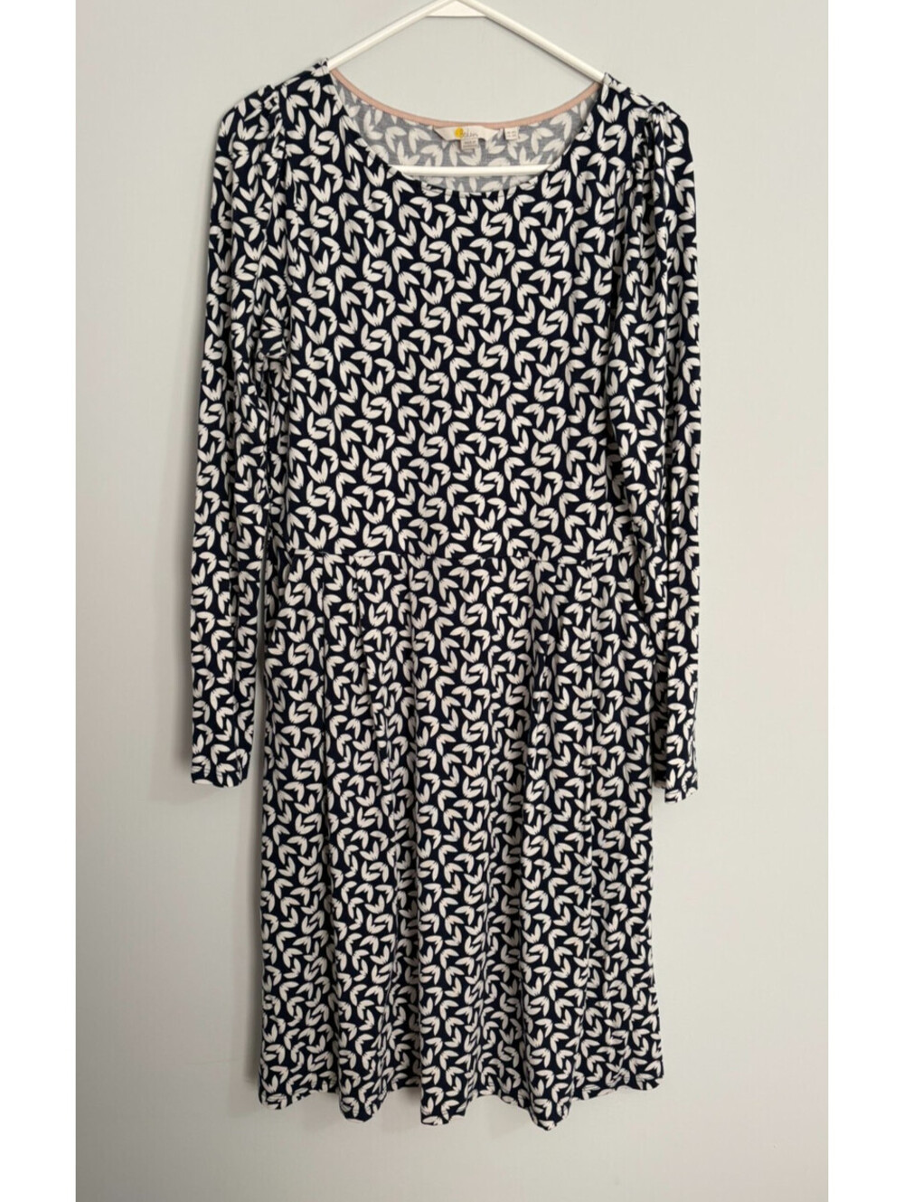 Boden Francesca Jersey Dress Long Sleeve Navy White Size 10L Pockets